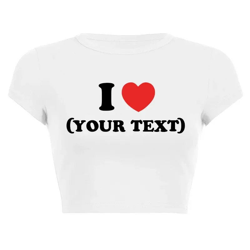 DIY Customize Your Text Couple Summer Casual Short Sleeve O Neck Cropped Navel Women Crop Tops Soft Bodycon Fashion Tees Blouse