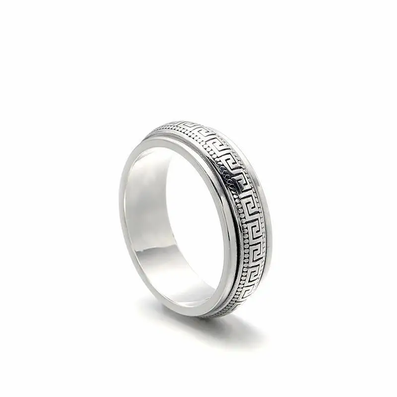 Factory Price S925 Sterling Silver Movable Great Wall Pattern Ring Men Women Real Silver Double-layer Rotatable Rings Jewelry
