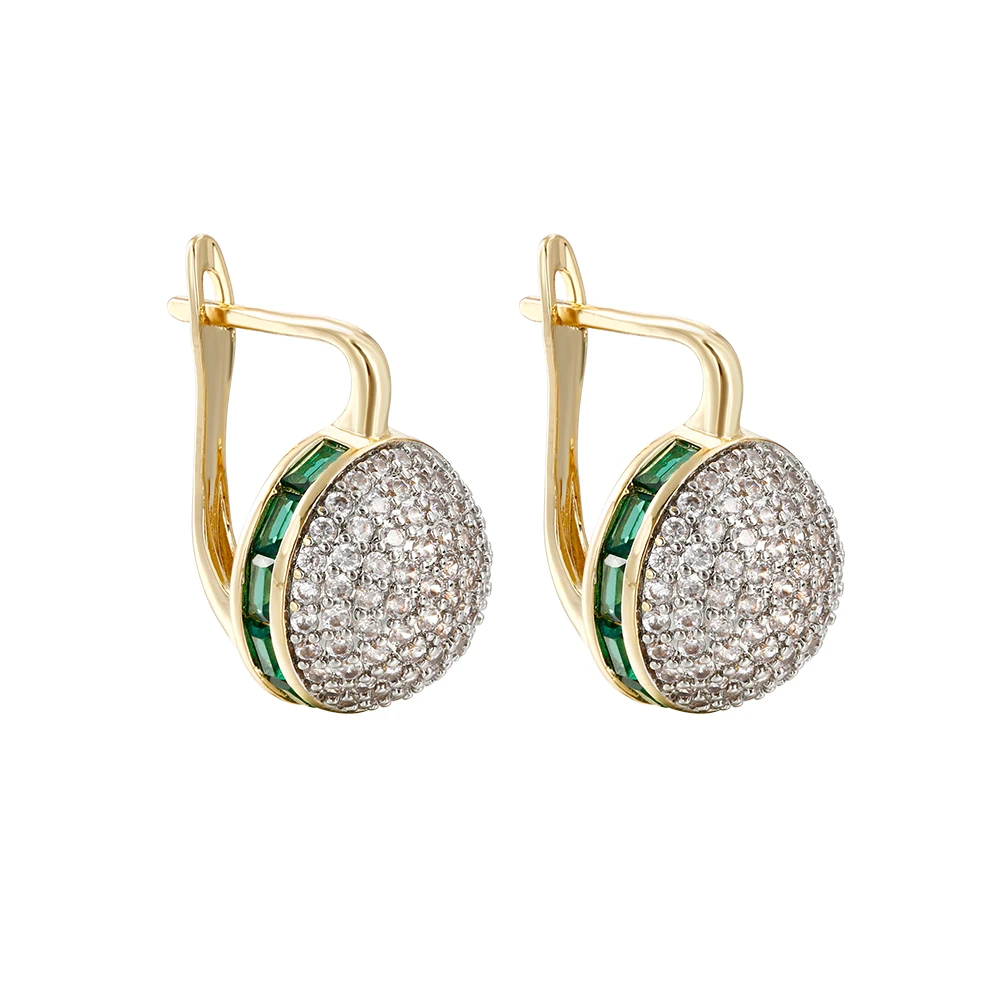 Round shiny inlaid zircon earrings ring set fashionable jewelry copper plated 14K gold party festival fashion luxury jewelry