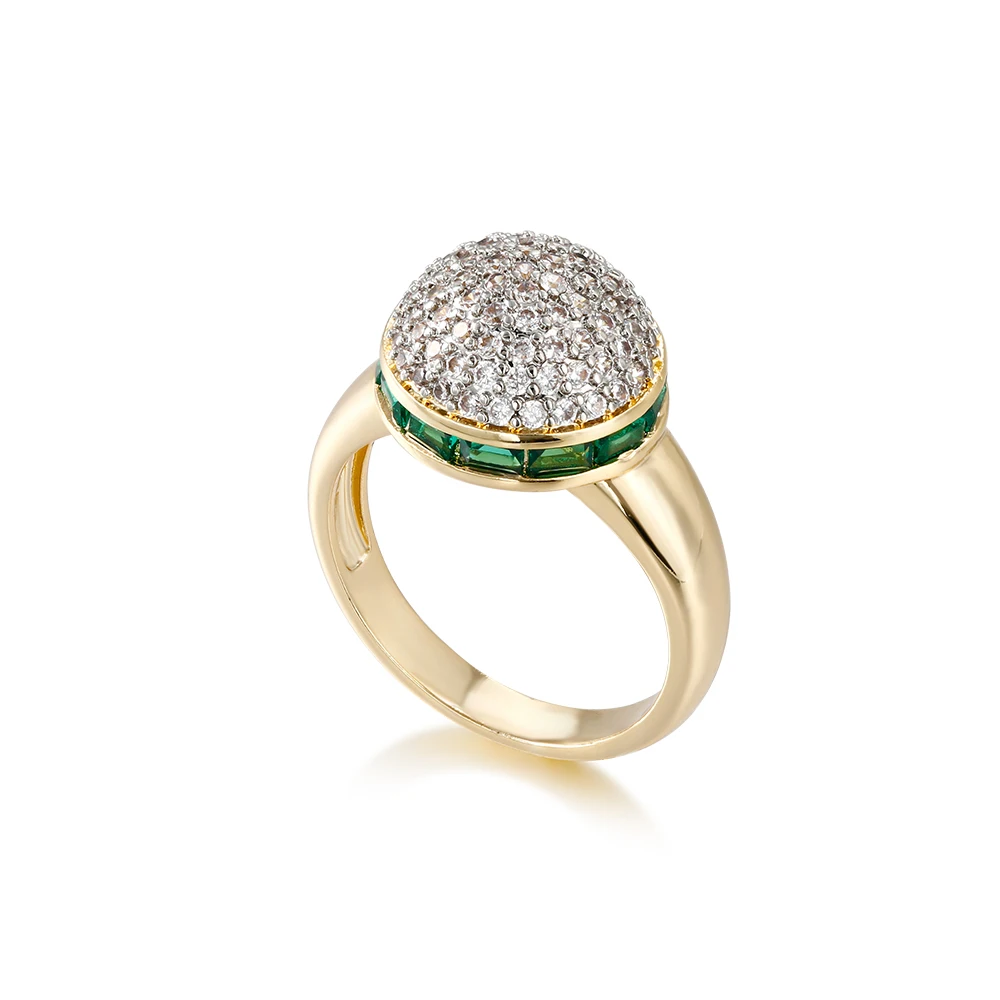 Round shiny inlaid zircon earrings ring set fashionable jewelry copper plated 14K gold party festival fashion luxury jewelry