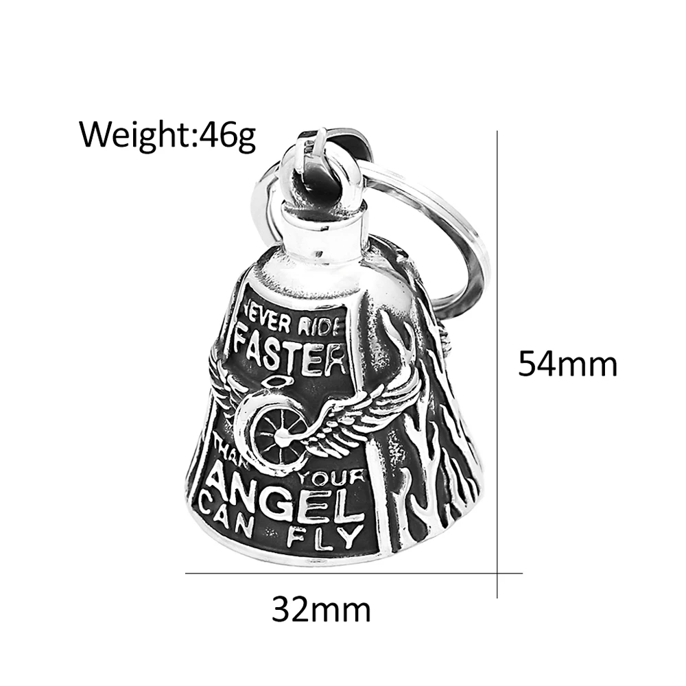 New Vintage 316L Stainless Steel Motorcycle Bike Bell Angel Wing Wheel Keychains For Men Fashion Punk Lucky Jewelry Dropshipping