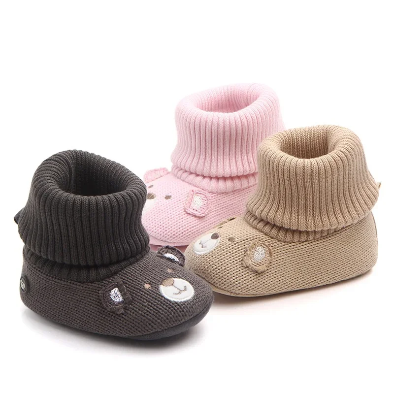 Baby Wool Knitted Shoes Boy and Girls Newborn Bootie Winter Warm Infant Toddler Crib Shoes Classic Floor First Walkers