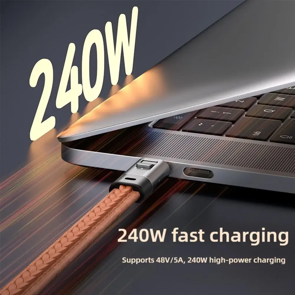 PD 240W Fast Charging Cord Portable Keychain USB C Cable Smooth Leather Lanyard Phone Charm for Travel iPhone Samsung Laptop