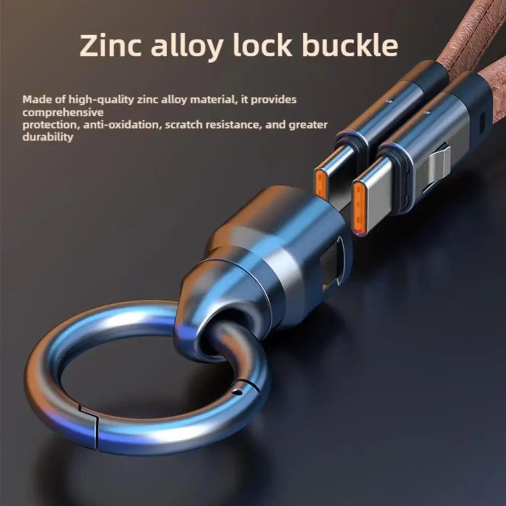 PD 240W Fast Charging Cord Portable Keychain USB C Cable Smooth Leather Lanyard Phone Charm for Travel iPhone Samsung Laptop