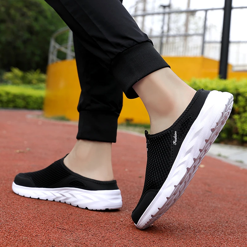 Mens Half Slippers Summer Breathable Mesh Mens Shoes Outdoor Casual Walking Driving Shoes Large Flat Light Mesh Slippers Sandals