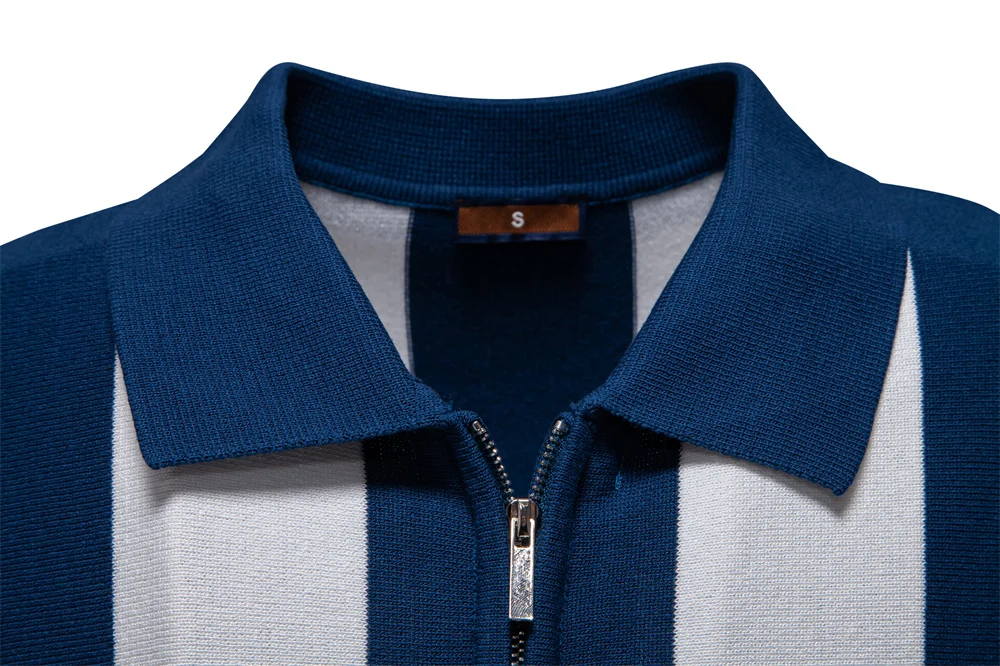 AIOPESON 2025 New Summer Men's Breathable Striped Contrast Panel Polo Shirt - Casual Short Sleeve Knit Shirt with Comfort Fit