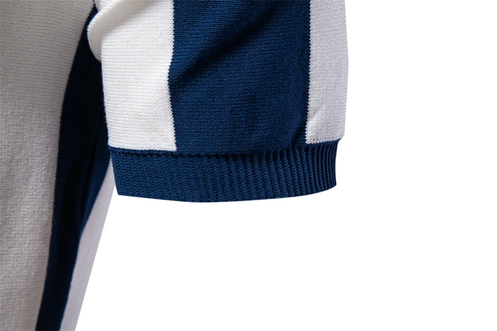 AIOPESON 2025 New Summer Men's Breathable Striped Contrast Panel Polo Shirt - Casual Short Sleeve Knit Shirt with Comfort Fit