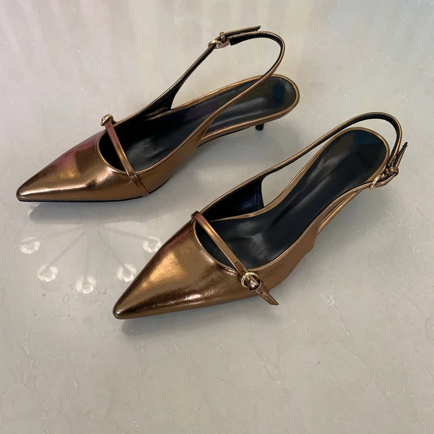 2025 Woman Sexy High Heels Women Sandals Summer Fashion Pointed Toe Low-heel Pumps Slingbacks Elegant Female Heeled Shoes