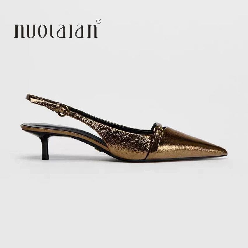 2025 Woman Sexy High Heels Women Sandals Summer Fashion Pointed Toe Low-heel Pumps Slingbacks Elegant Female Heeled Shoes