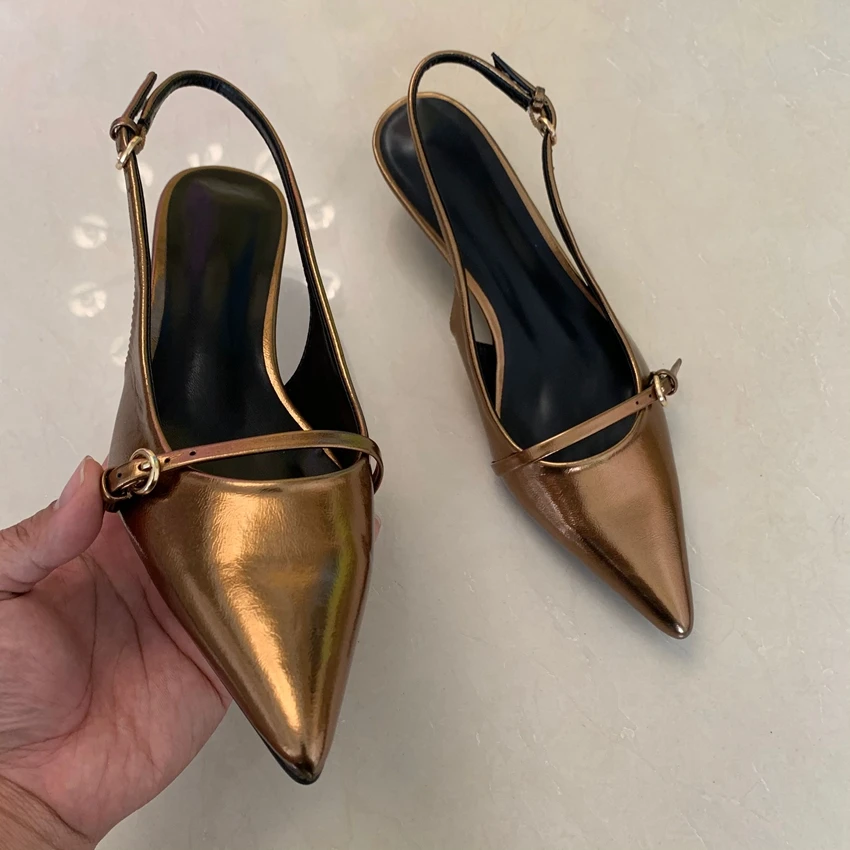 2025 Woman Sexy High Heels Women Sandals Summer Fashion Pointed Toe Low-heel Pumps Slingbacks Elegant Female Heeled Shoes