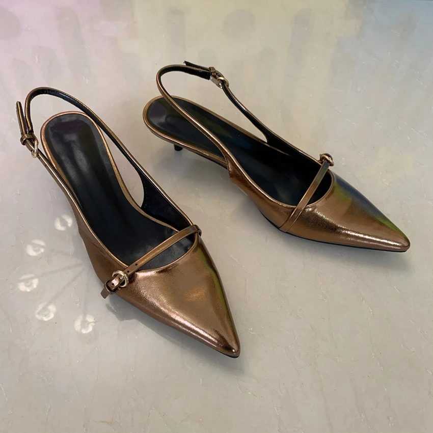 2025 Woman Sexy High Heels Women Sandals Summer Fashion Pointed Toe Low-heel Pumps Slingbacks Elegant Female Heeled Shoes
