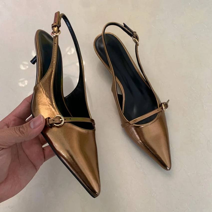 2025 Woman Sexy High Heels Women Sandals Summer Fashion Pointed Toe Low-heel Pumps Slingbacks Elegant Female Heeled Shoes