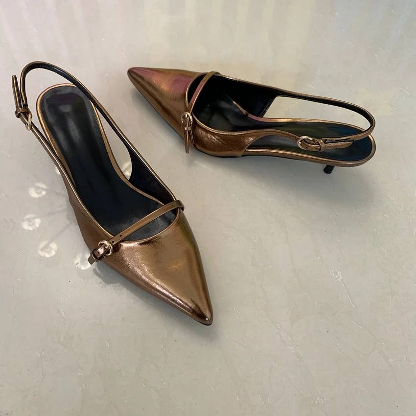 2025 Woman Sexy High Heels Women Sandals Summer Fashion Pointed Toe Low-heel Pumps Slingbacks Elegant Female Heeled Shoes