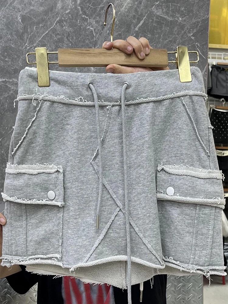 Gyaru Skirt Cute Cargo Mini Skirt Soft Terry Pockets Side Short Skirt for Women Teen-girl Spring Summer Y2K Acubi Outfit