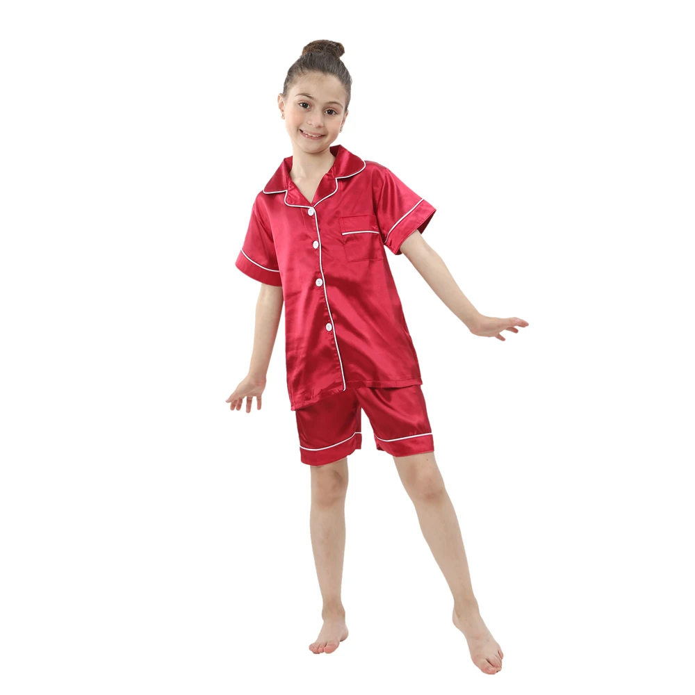 2024 girls silk satin home clothing baby sleepwear long and short sleeve pajamas set teenager loungewear children kids pijamas