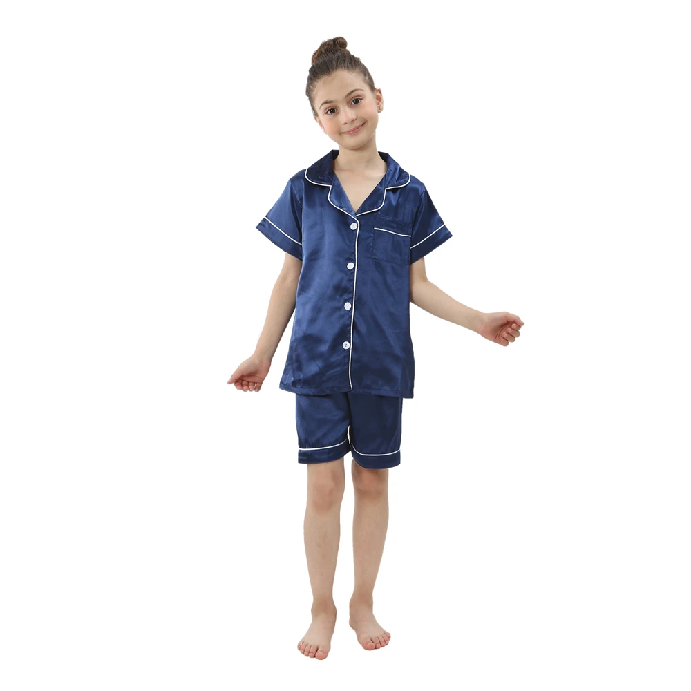 2024 girls silk satin home clothing baby sleepwear long and short sleeve pajamas set teenager loungewear children kids pijamas