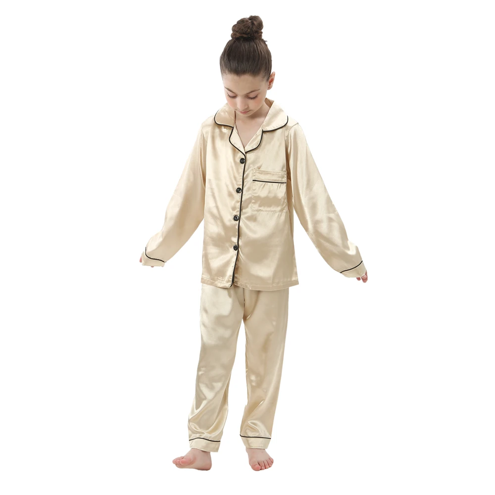 2024 girls silk satin home clothing baby sleepwear long and short sleeve pajamas set teenager loungewear children kids pijamas