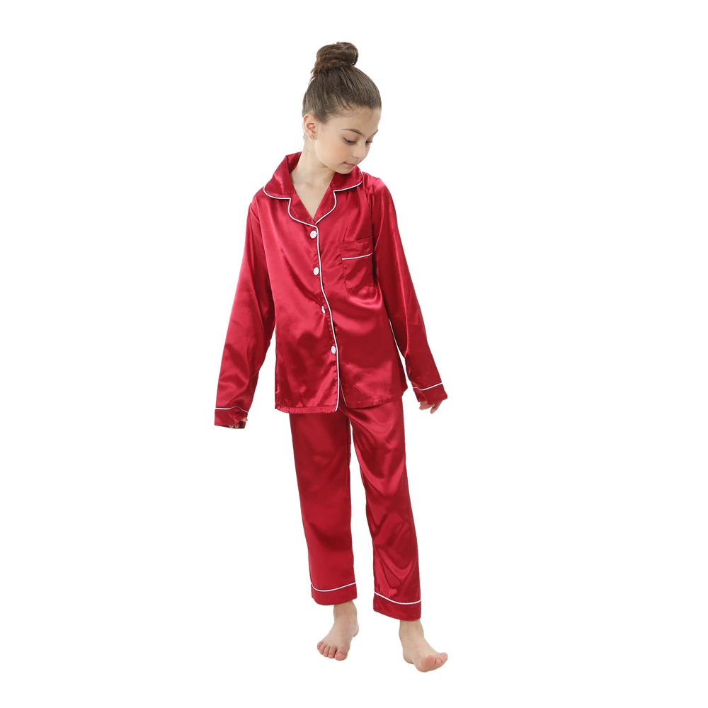 2024 girls silk satin home clothing baby sleepwear long and short sleeve pajamas set teenager loungewear children kids pijamas