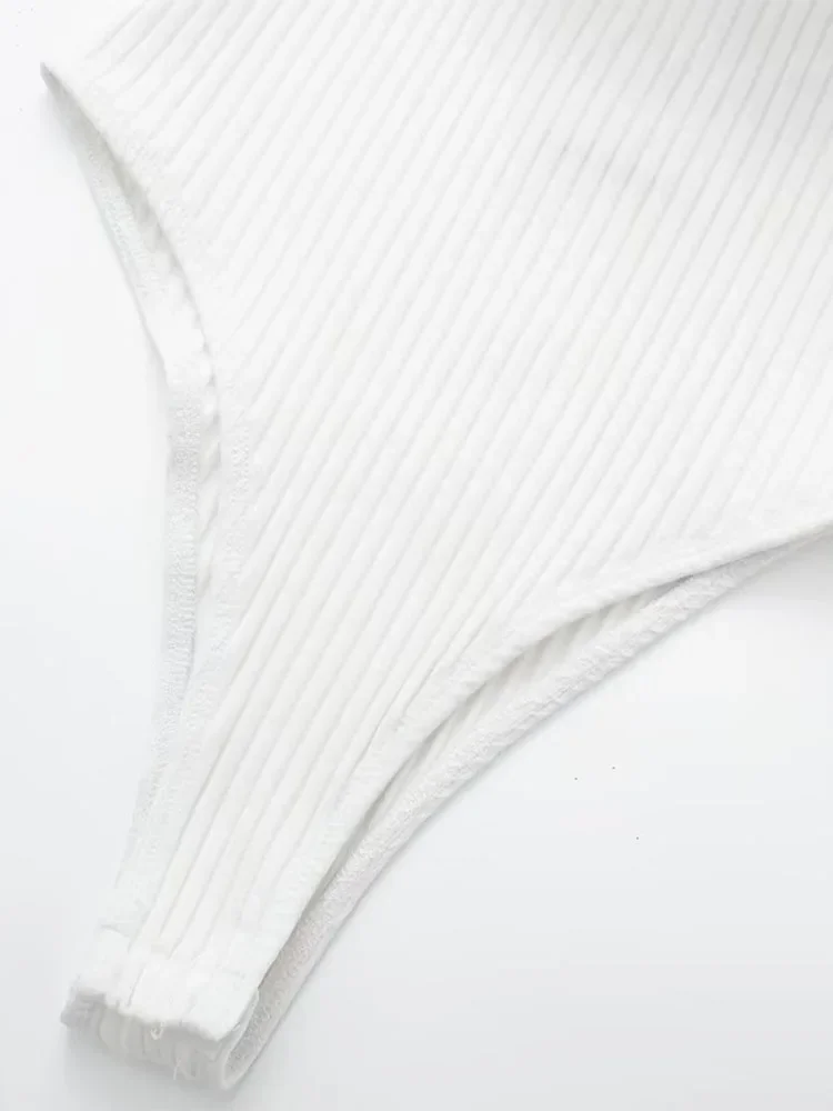 Willshela Women Fashion Ribbed Bodysuit With Organza Ruffle Vintage High Elastic Sexy y2k Female Chic Lady Tops body femme
