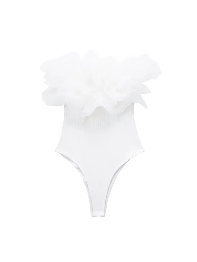 Willshela Women Fashion Ribbed Bodysuit With Organza Ruffle Vintage High Elastic Sexy y2k Female Chic Lady Tops body femme