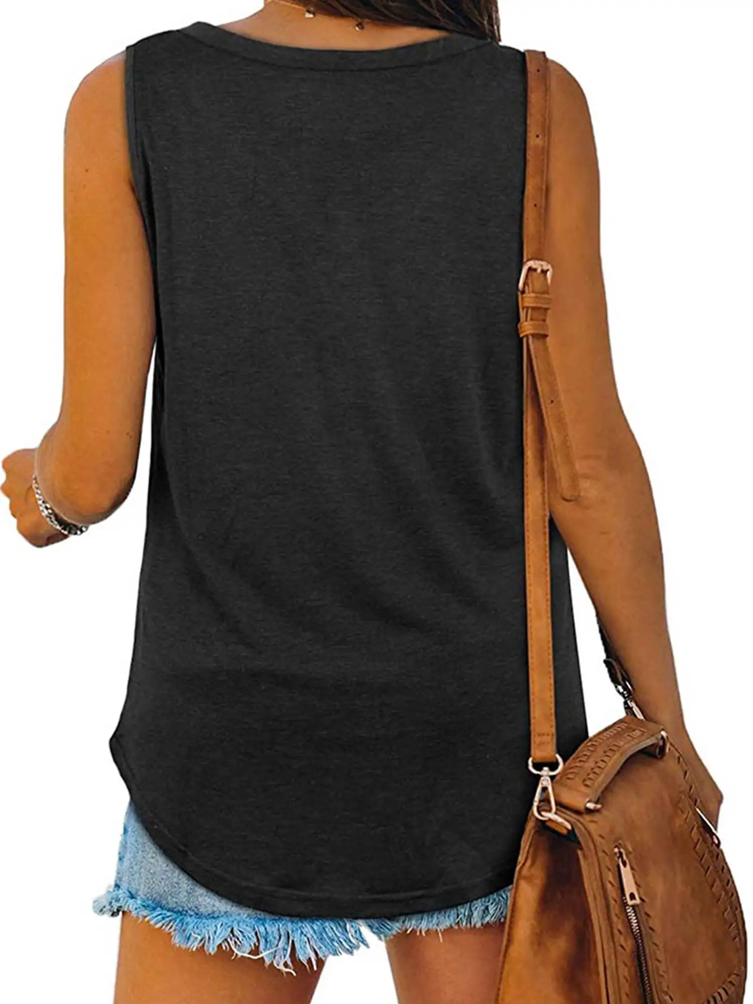 V-neck irregular hem solid color vest casual fashion sleeveless loose for vest women