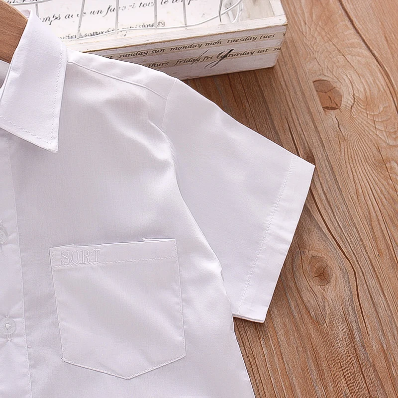 Lapel Pocket Design Infant Shirt Summer New Boys' Baby Short Sleeve Shirt Solid Color Boy Children'S Clothing