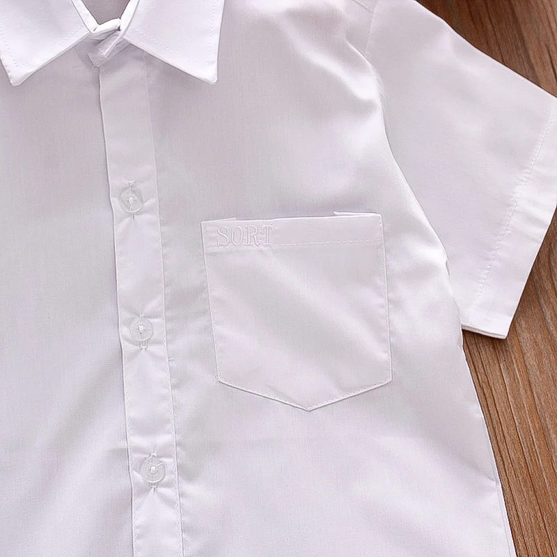 Lapel Pocket Design Infant Shirt Summer New Boys' Baby Short Sleeve Shirt Solid Color Boy Children'S Clothing