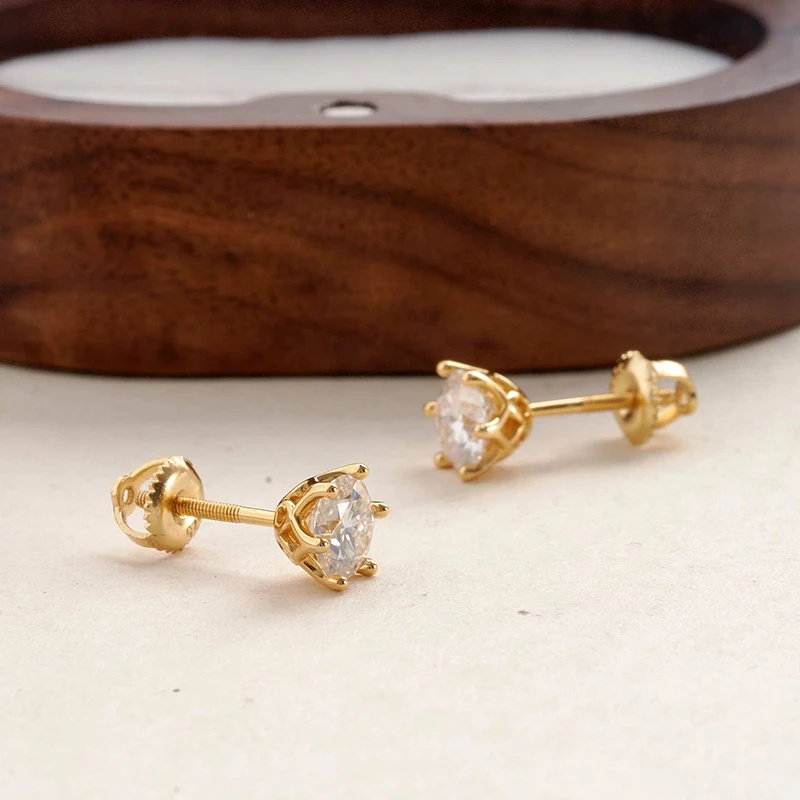 JoyceJelly 0.5-2CT Colorful Moissanite Screws Back Earrings for Women S925 Sterling Silver Jewelry Plated 18K 6 Prongs Ear-studs