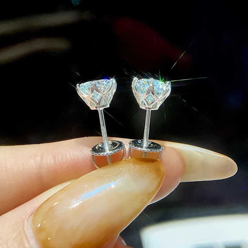 JoyceJelly 0.5-2CT Colorful Moissanite Screws Back Earrings for Women S925 Sterling Silver Jewelry Plated 18K 6 Prongs Ear-studs