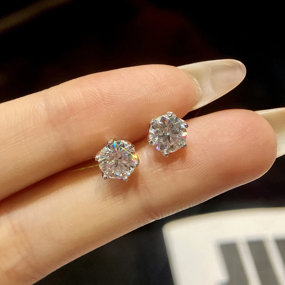 JoyceJelly 0.5-2CT Colorful Moissanite Screws Back Earrings for Women S925 Sterling Silver Jewelry Plated 18K 6 Prongs Ear-studs
