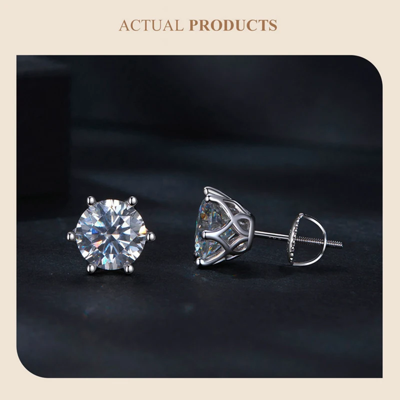 JoyceJelly 0.5-2CT Colorful Moissanite Screws Back Earrings for Women S925 Sterling Silver Jewelry Plated 18K 6 Prongs Ear-studs