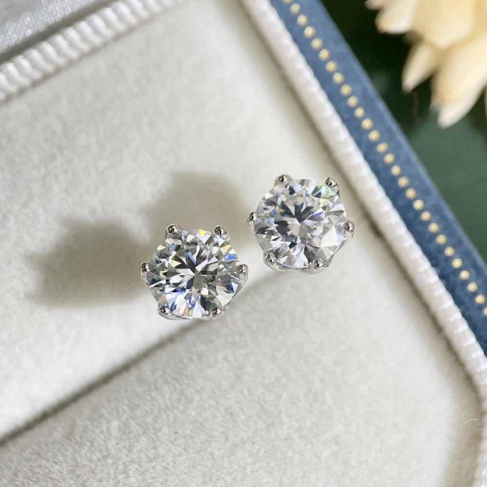 JoyceJelly 0.5-2CT Colorful Moissanite Screws Back Earrings for Women S925 Sterling Silver Jewelry Plated 18K 6 Prongs Ear-studs