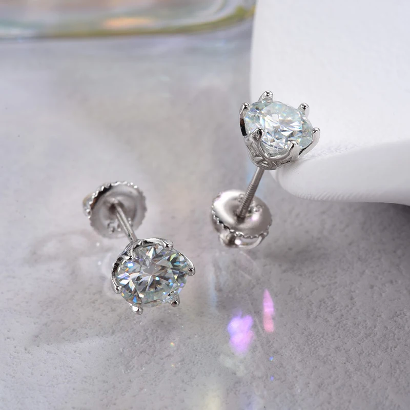 JoyceJelly 0.5-2CT Colorful Moissanite Screws Back Earrings for Women S925 Sterling Silver Jewelry Plated 18K 6 Prongs Ear-studs