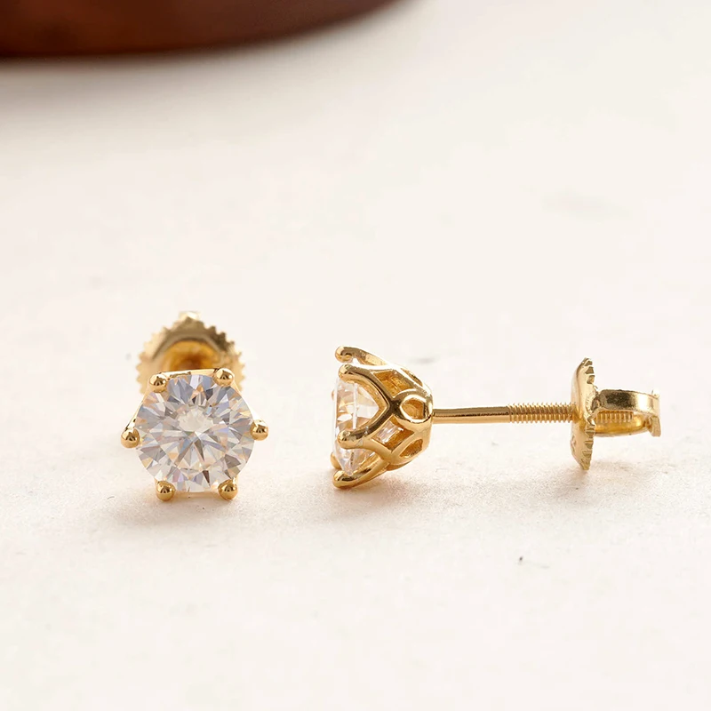 JoyceJelly 0.5-2CT Colorful Moissanite Screws Back Earrings for Women S925 Sterling Silver Jewelry Plated 18K 6 Prongs Ear-studs