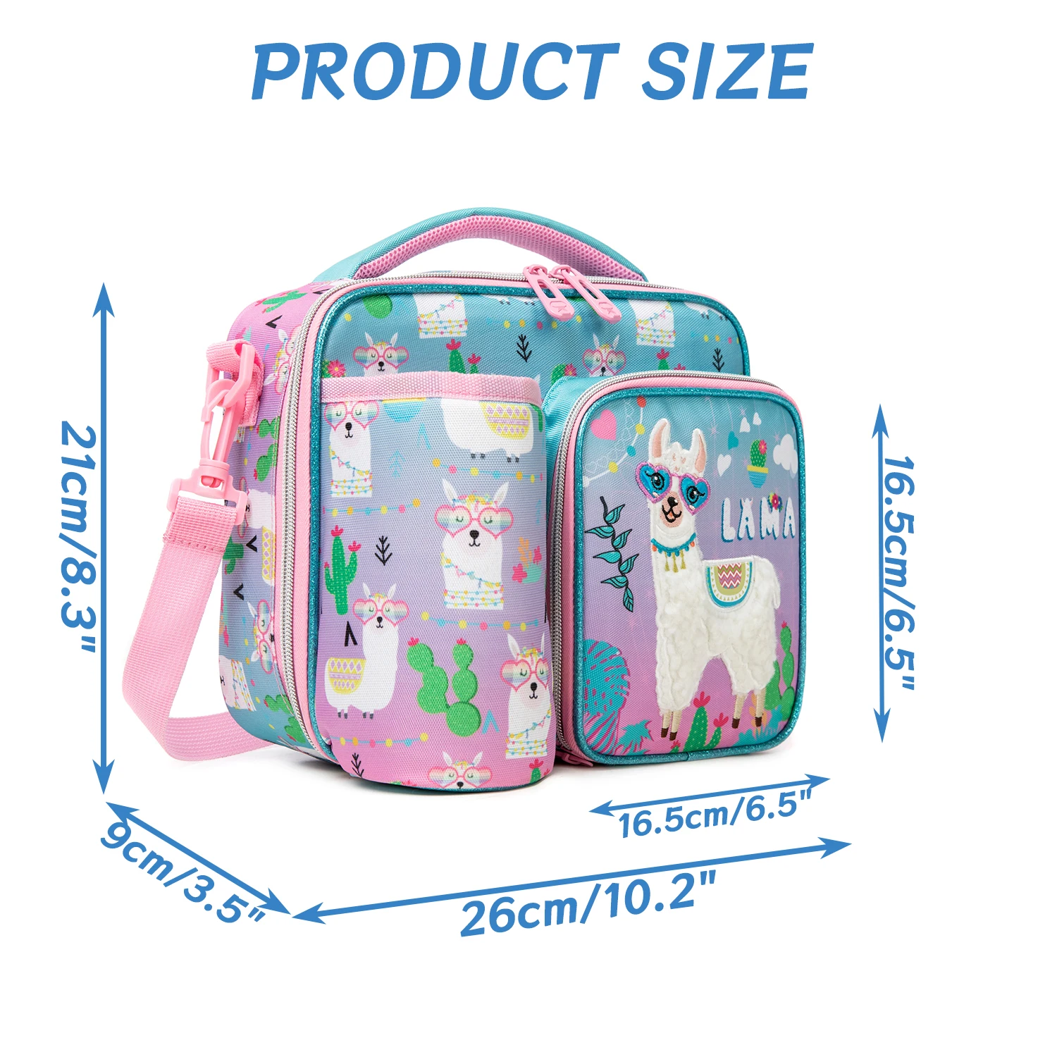 Girls Lunch Bag Mermaids and Alpacas Cute Polyester Lunch Bag for Picnic Outing School Best Gift for Girls