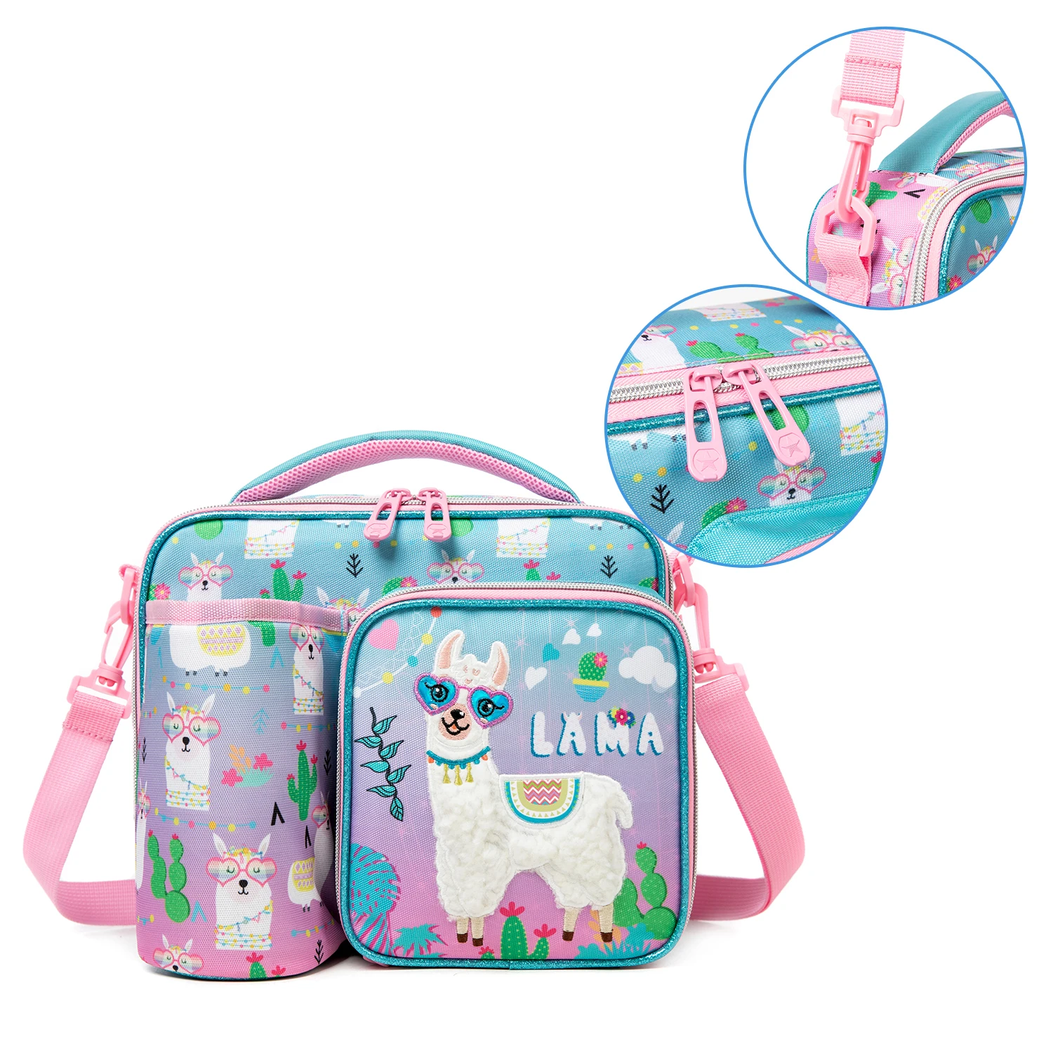 Girls Lunch Bag Mermaids and Alpacas Cute Polyester Lunch Bag for Picnic Outing School Best Gift for Girls