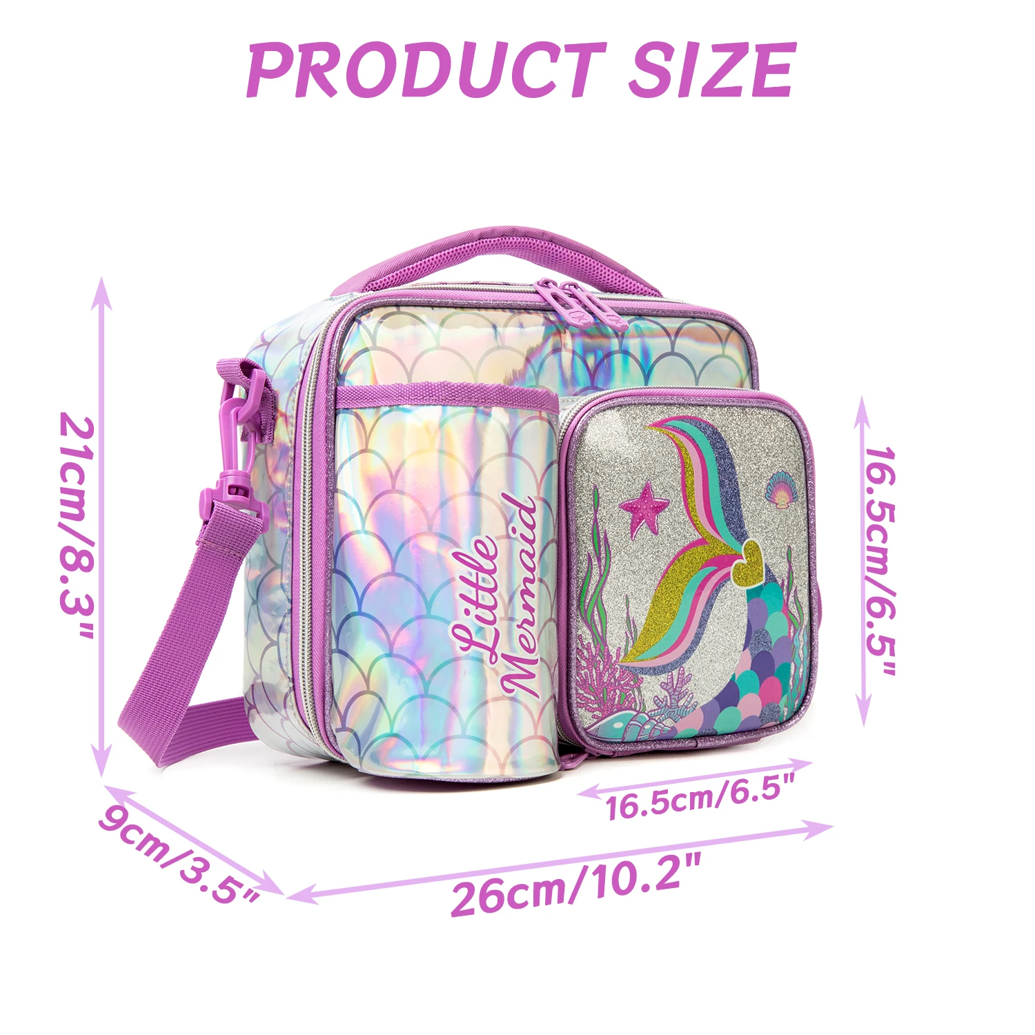 Girls Lunch Bag Mermaids and Alpacas Cute Polyester Lunch Bag for Picnic Outing School Best Gift for Girls