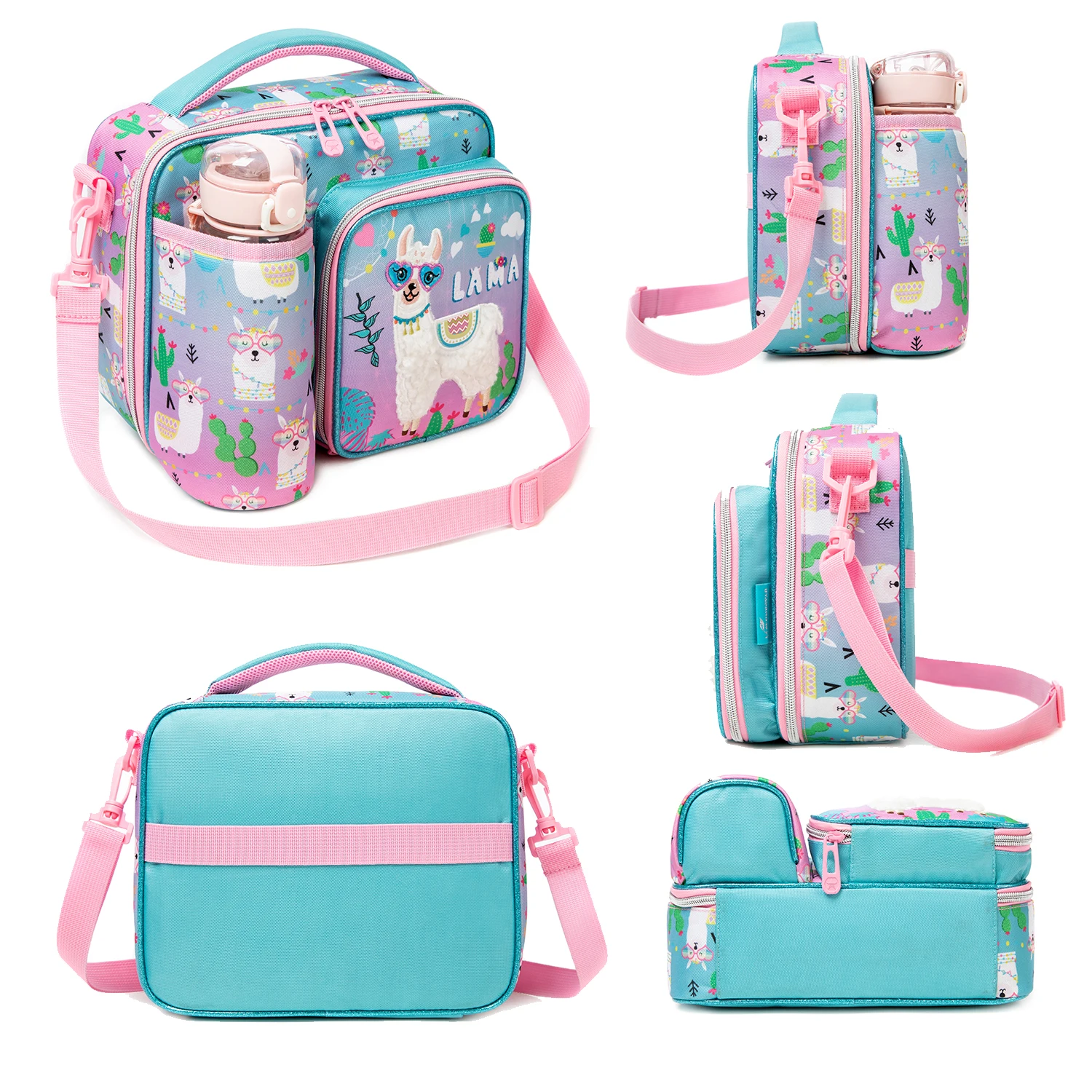 Girls Lunch Bag Mermaids and Alpacas Cute Polyester Lunch Bag for Picnic Outing School Best Gift for Girls
