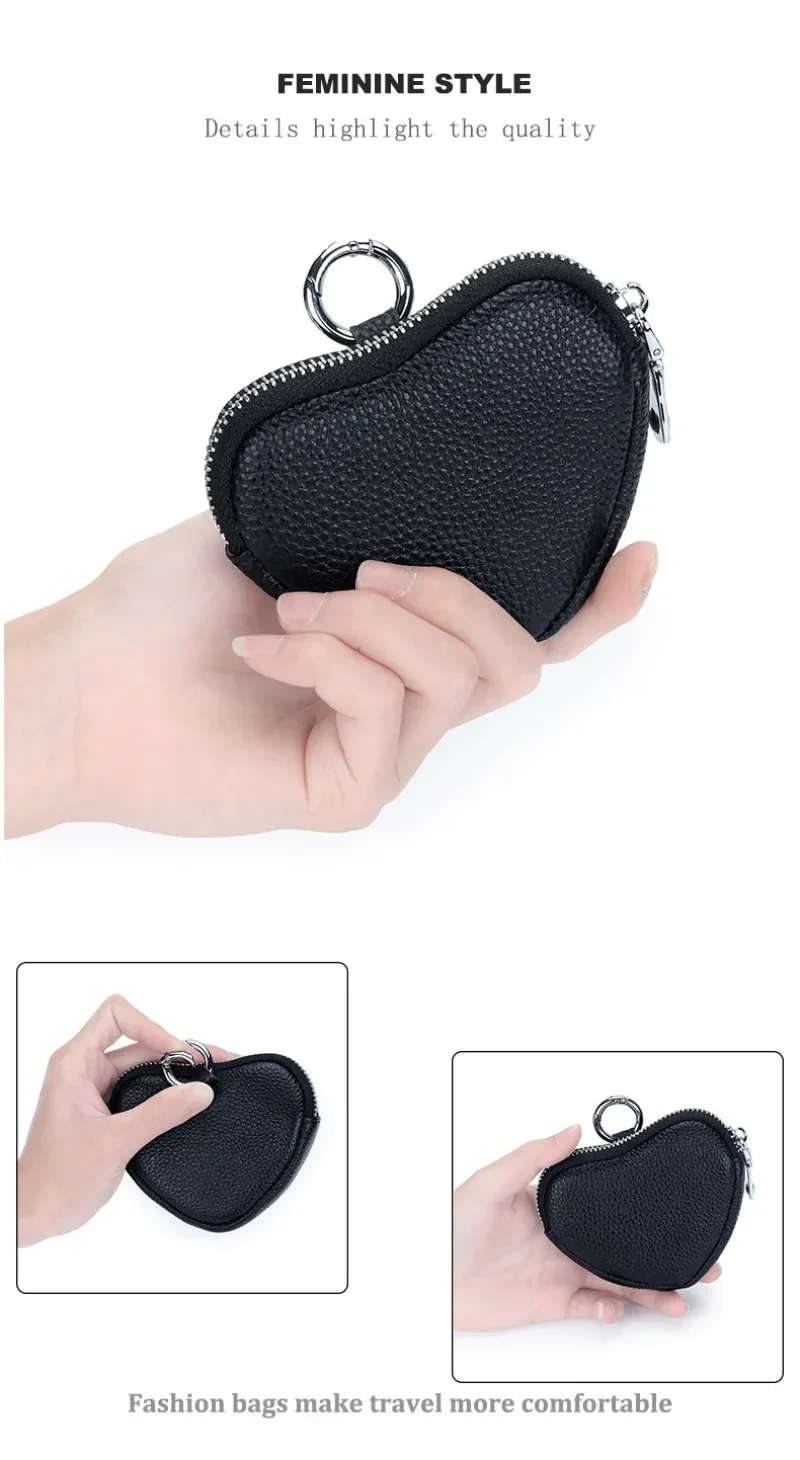 Coin Purse for Women Change Purses Small Cow Leather Cosmetic Bag Pocket Heart Makeup Organizer Jewelry Travel Case for Girls