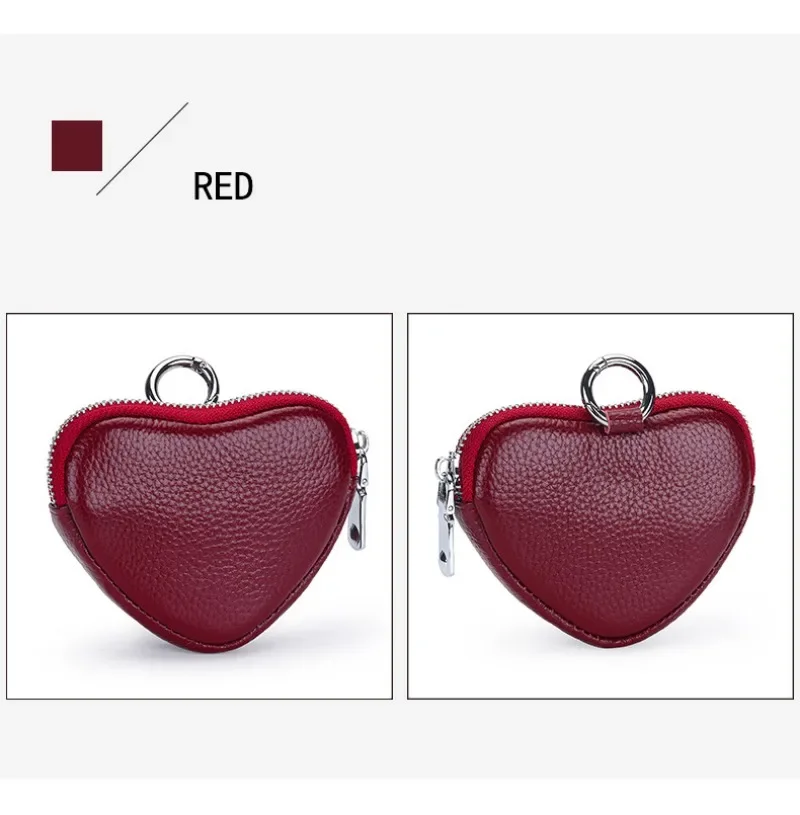 Coin Purse for Women Change Purses Small Cow Leather Cosmetic Bag Pocket Heart Makeup Organizer Jewelry Travel Case for Girls