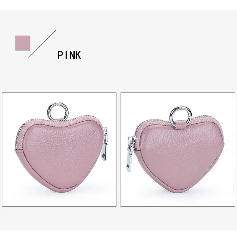 Coin Purse for Women Change Purses Small Cow Leather Cosmetic Bag Pocket Heart Makeup Organizer Jewelry Travel Case for Girls