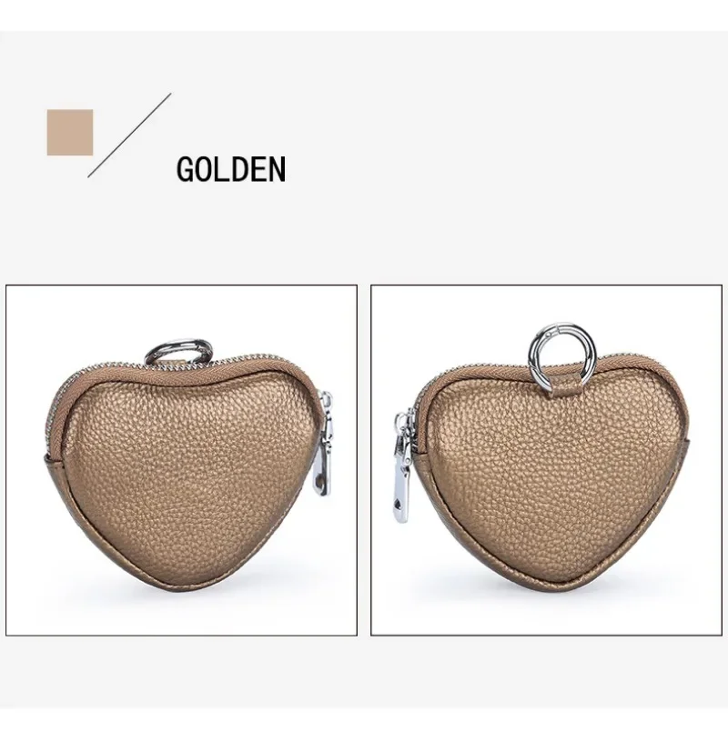 Coin Purse for Women Change Purses Small Cow Leather Cosmetic Bag Pocket Heart Makeup Organizer Jewelry Travel Case for Girls
