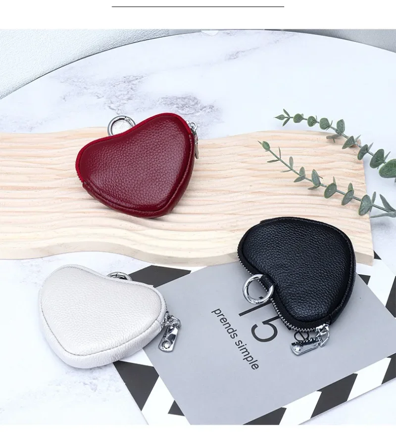Coin Purse for Women Change Purses Small Cow Leather Cosmetic Bag Pocket Heart Makeup Organizer Jewelry Travel Case for Girls
