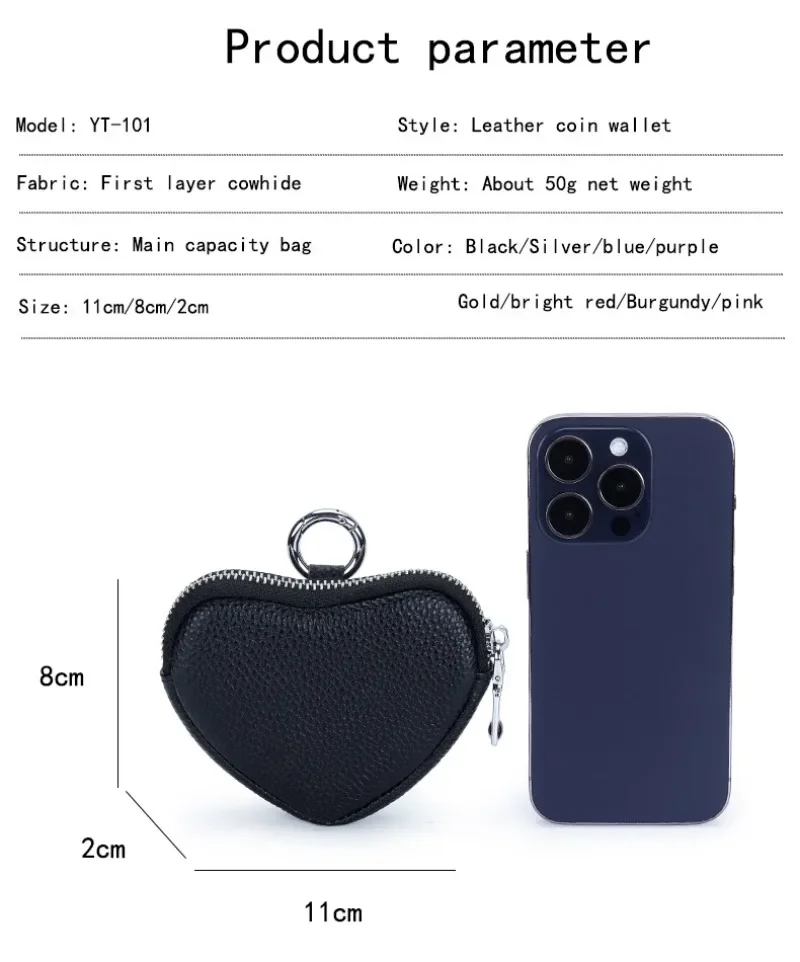 Coin Purse for Women Change Purses Small Cow Leather Cosmetic Bag Pocket Heart Makeup Organizer Jewelry Travel Case for Girls