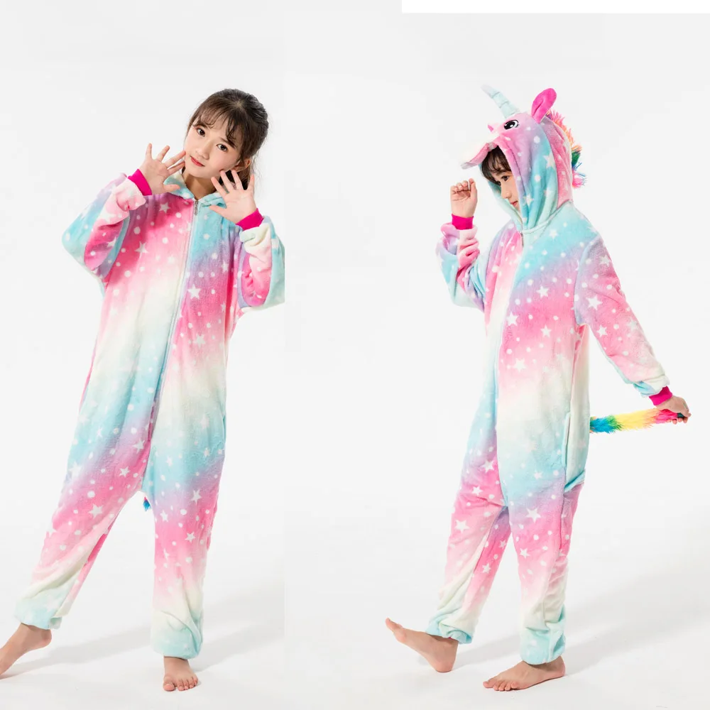 Kigurumi Kids Unicorn Pajamas Toddler Girl Pyjamas 2 to 3 4 5 6 7 8 9 10 11 12 Years Winter Flannel Warm Children Jumpsuits Pjs