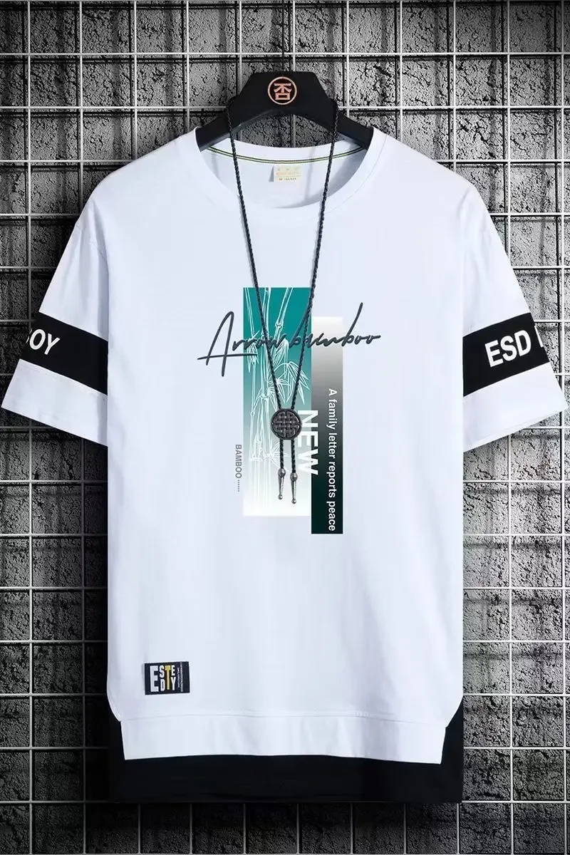 T Shirt for Men Set Summer Hot Selling Men's Short Sleeved T-shirt Casual Versatile Half Sleeved Trend Color Blocking Top Tshirt