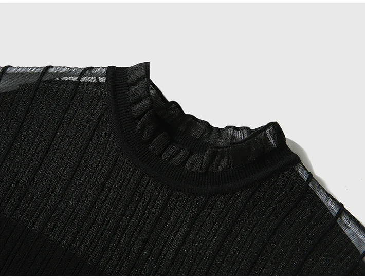 Sexy See-through Lace Tank Tops Women Summer Sleeveless Knitted Vest Casual Korean Half High Collar Camis Black White Top