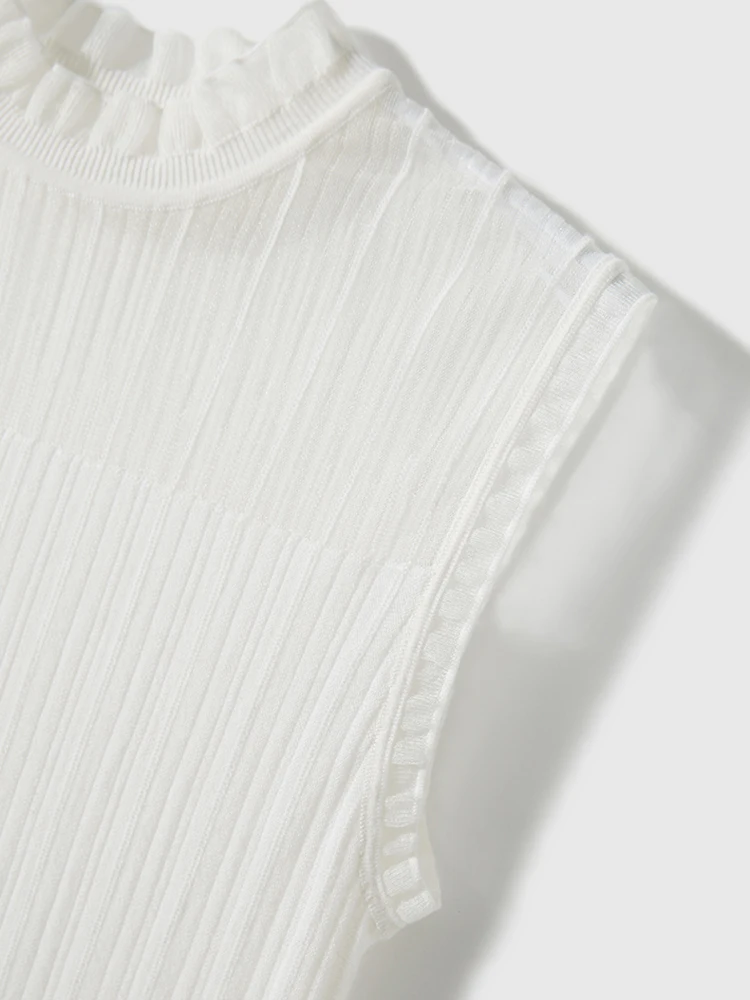 Sexy See-through Lace Tank Tops Women Summer Sleeveless Knitted Vest Casual Korean Half High Collar Camis Black White Top