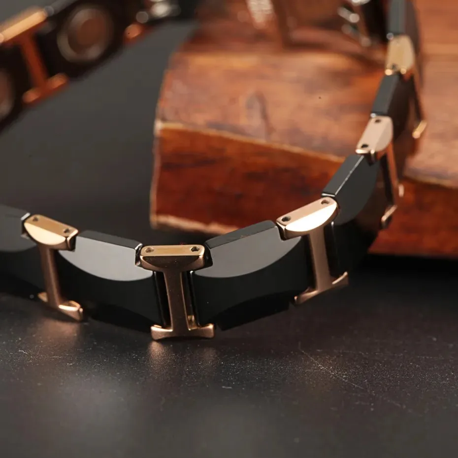 Ceramic Titanium Steel Hematite Magnetic Therapy Bracelet Strap Buckle Adjustable Bracelets With Regulator