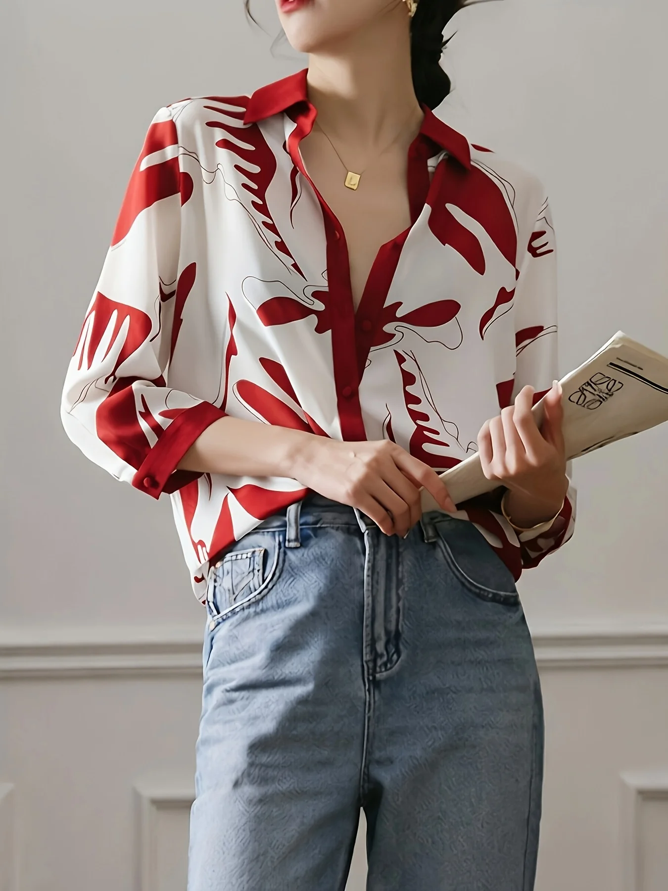 Fashion Luxury Ladies Shirt France Style Woman Printing Blouse Spring Summer Half Sleeve Tops Blusa Mujer